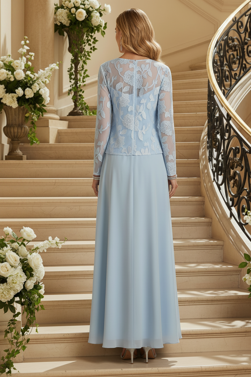 A-Line Chiffon Dress with Embroidered Jacket