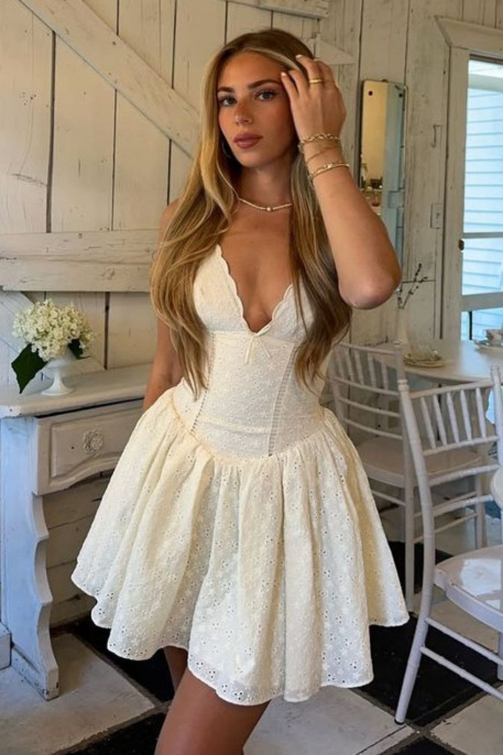 Eyelet Lace Corset Mini Dress