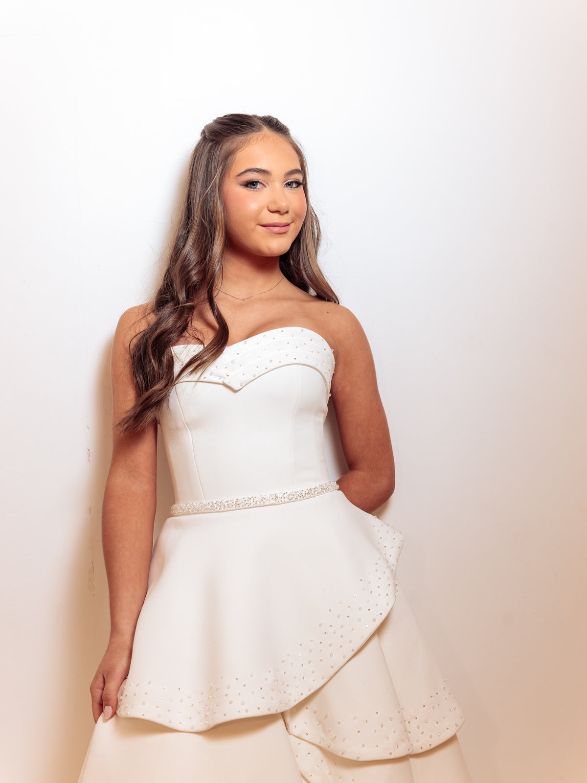 Strapless Tiered Ball Gown with Beaded Details