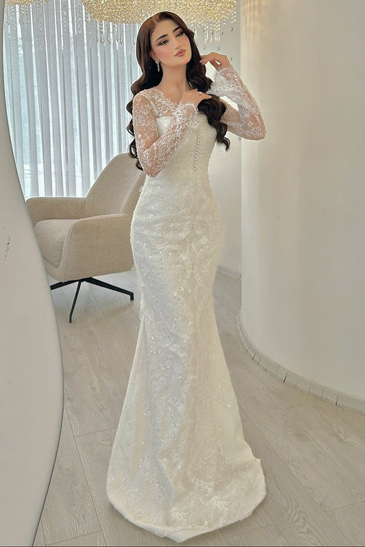 Lace Mermaid Long Sleeve Wedding Dress