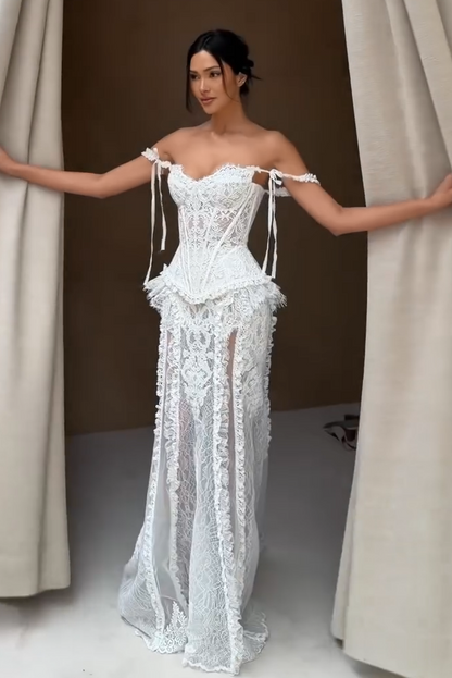 Lace Off-the-Shoulder Corset Wedding Dress