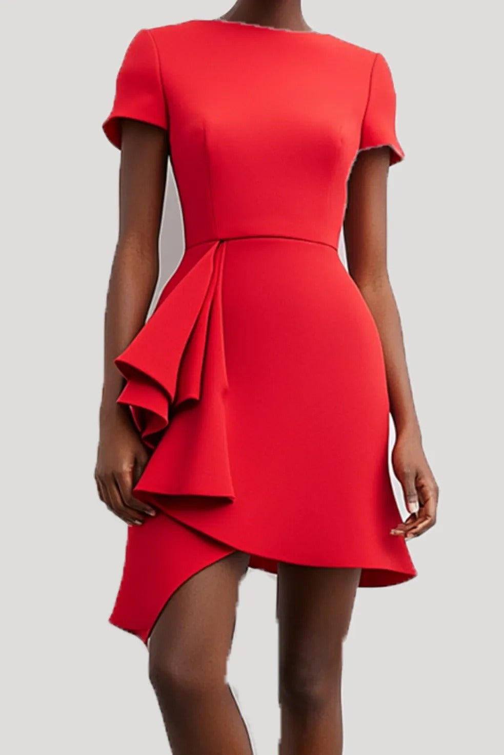 Side Cascade Mini Dress with Short Sleeves