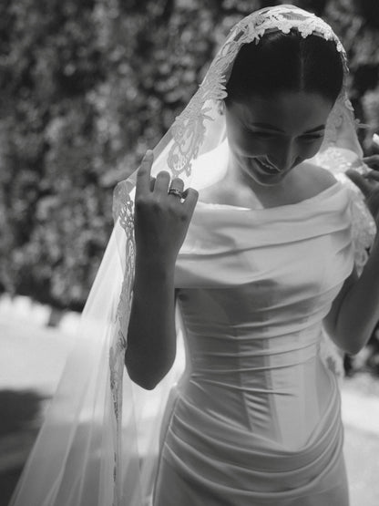 Off-the-Shoulder Satin Wedding Dress