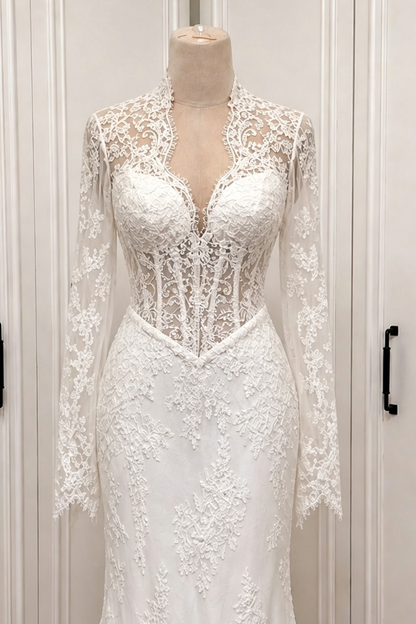 Illusion Sleeve Lace Mermaid Bridal Gown