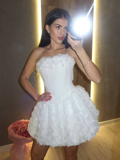 Strapless Corset 3D Floral Mini Dress