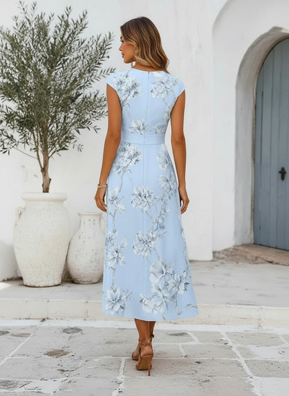 Elegant Floral V-Neck A-Line Midi Dress