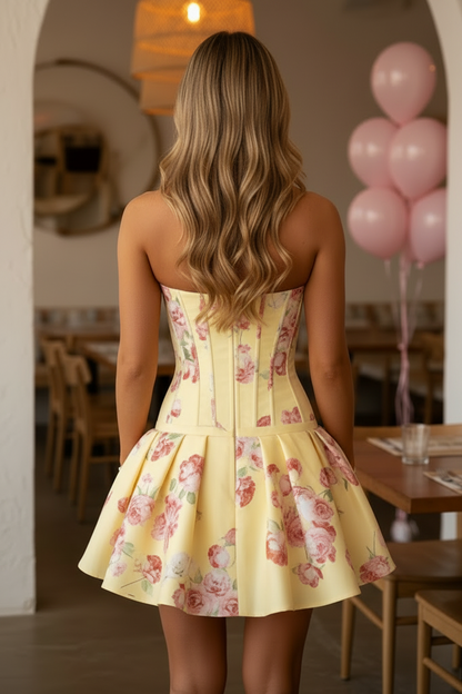 Strapless Floral Corset Mini Dress