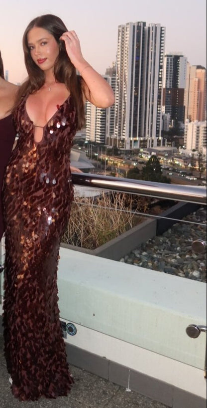 Plunging Keyhole Sequin Maxi Dress