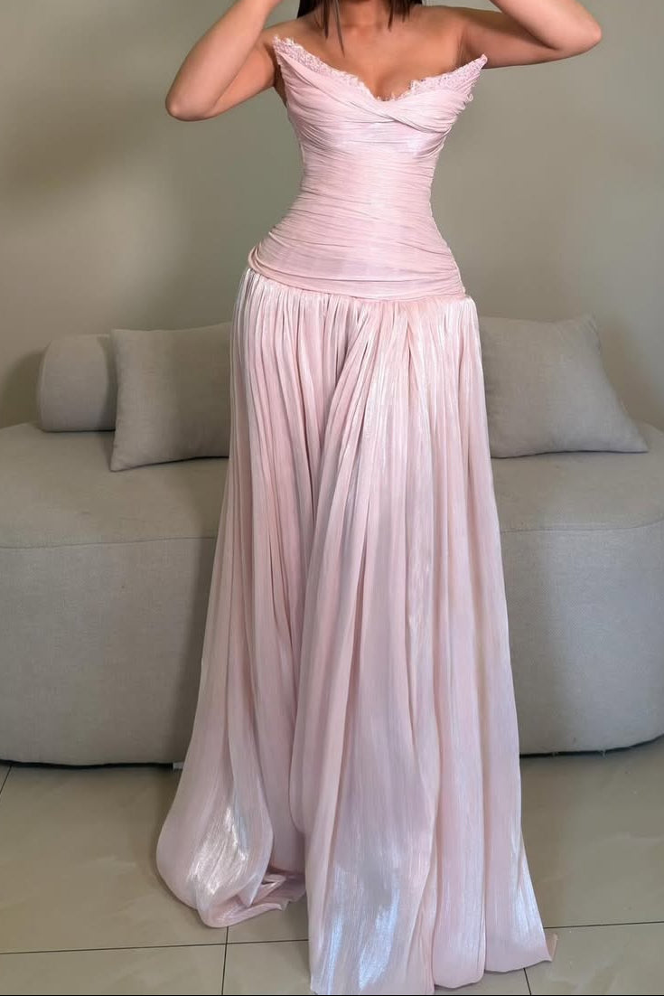 Strapless Draped Corset Formal Gown