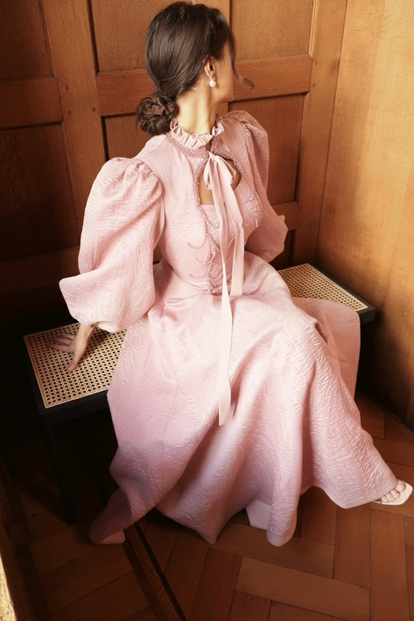 Puff Sleeve Keyhole Neckline Maxi Dress