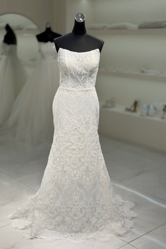Strapless Lace Mermaid Wedding Gown with Train