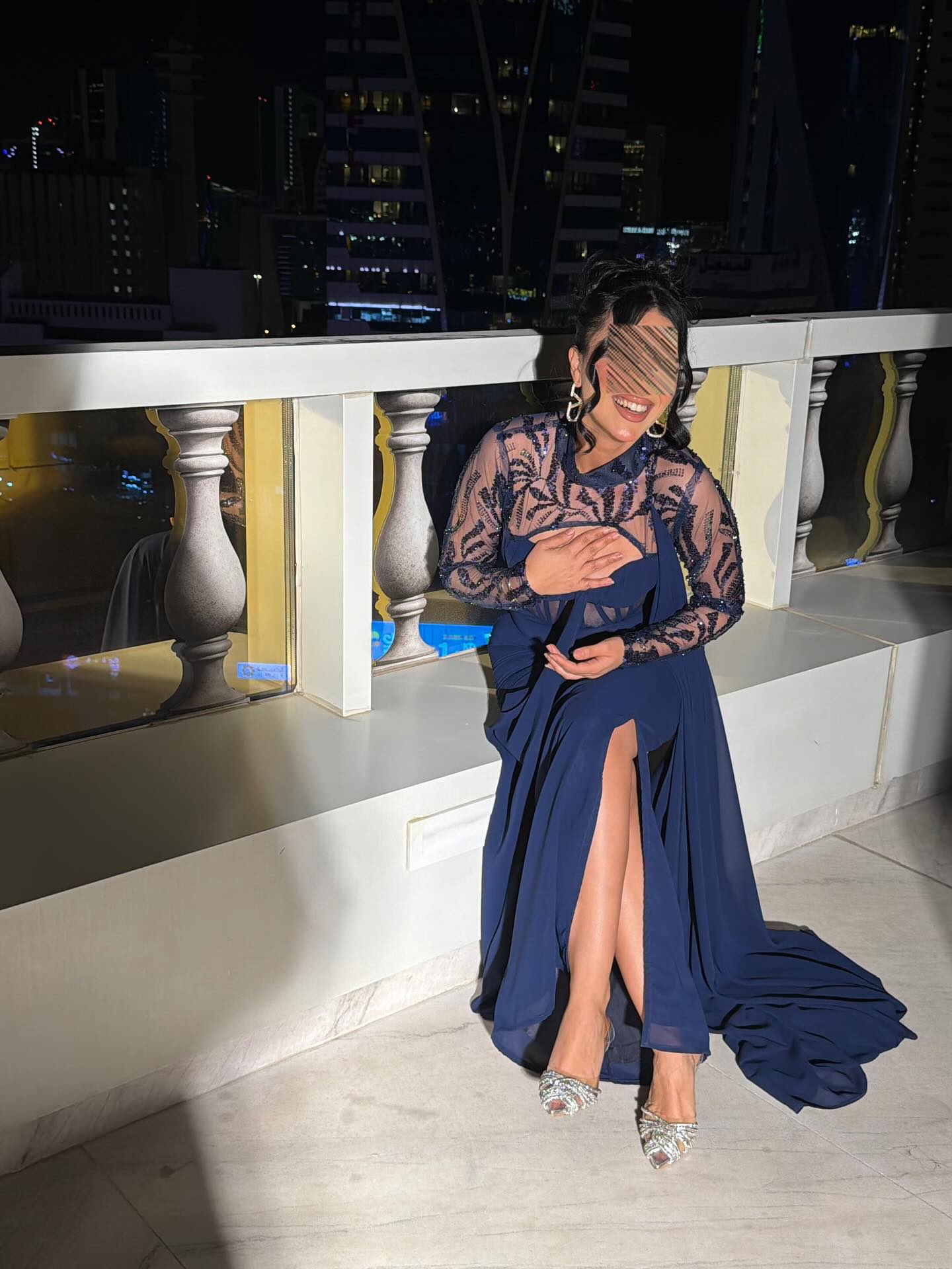 High-Neck Corset Evening Gown with Side Cape and Slit