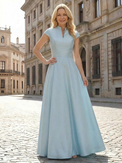 Elegant A-Line Satin Evening Gown with Cap Sleeves