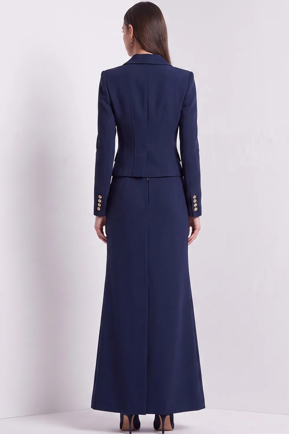 Two-Piece Blazer and Maxi Skirt Suit Set