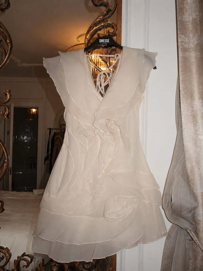 Tiered Ruffle Deep V-Neck Chiffon Mini Dress