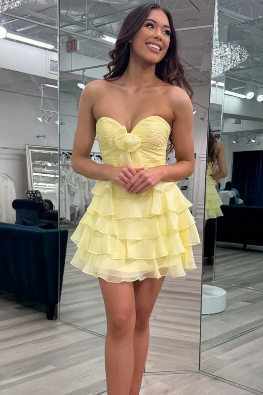 Strapless Sweetheart Tiered Ruffle Mini Dress