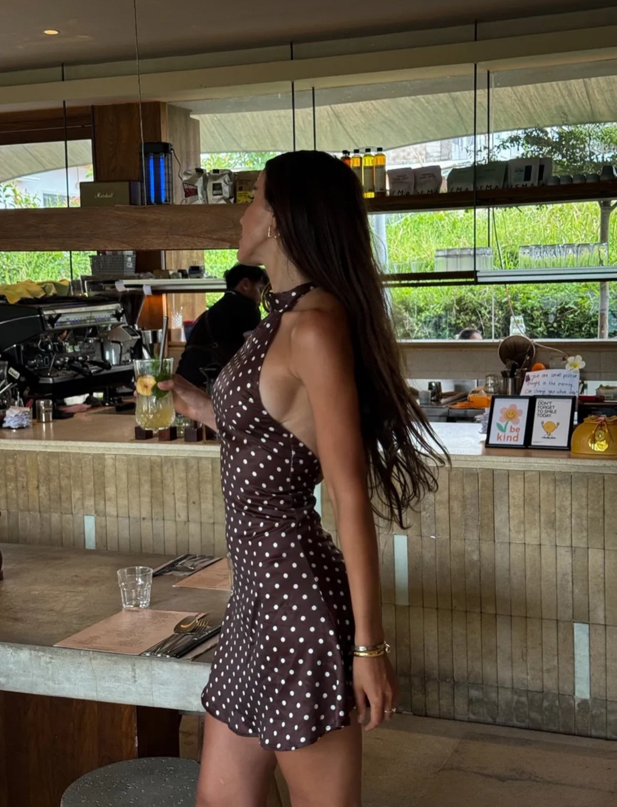 Satin Polka Dot Halter Neck Mini Dress