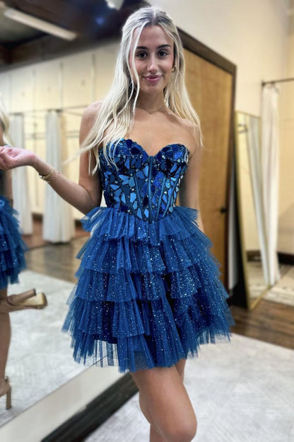 Embellished Corset Tiered Tulle Mini Dress