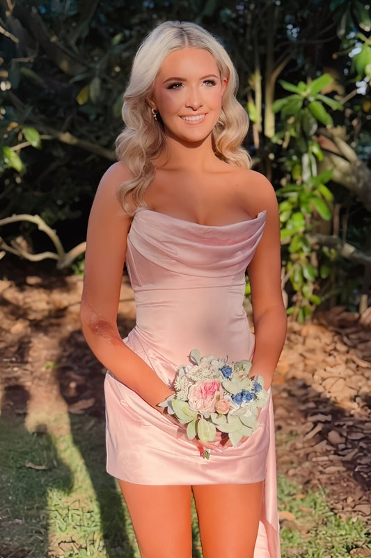 Strapless Cowl Neck Satin Corset Mini Dress