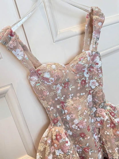 Floral Sequin Corset Mini Dress