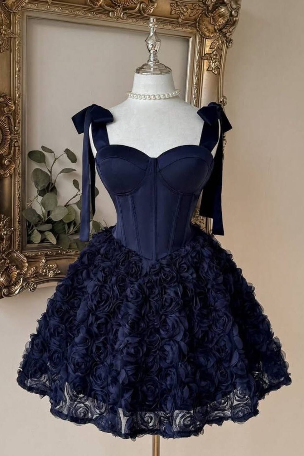 Sweetheart Corset Mini Dress with 3D Floral Skirt