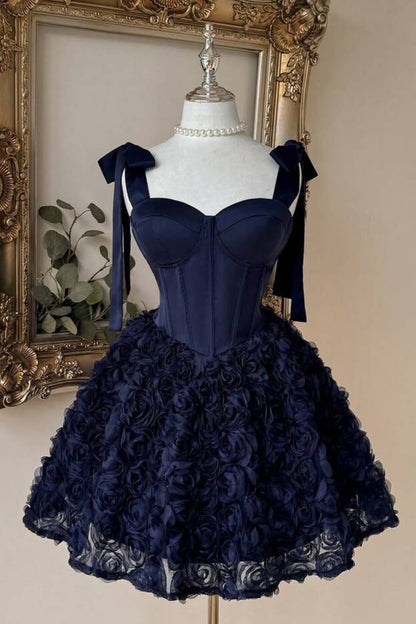Sweetheart Corset Mini Dress with 3D Floral Skirt