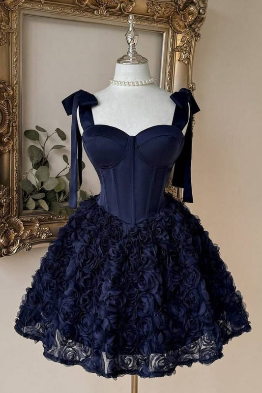 Sweetheart Corset Mini Dress with 3D Floral Skirt