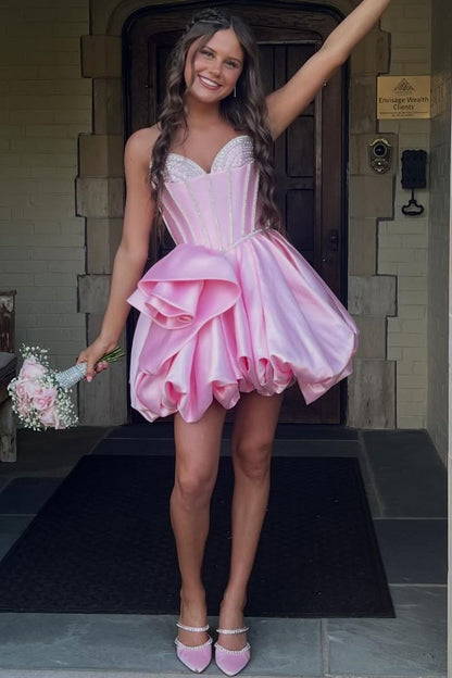 Strapless Sweetheart Corset Bubble Skirt Mini Dress