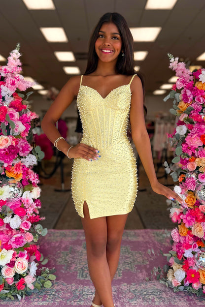 Pearl Embellished Corset Bodycon Mini Dress