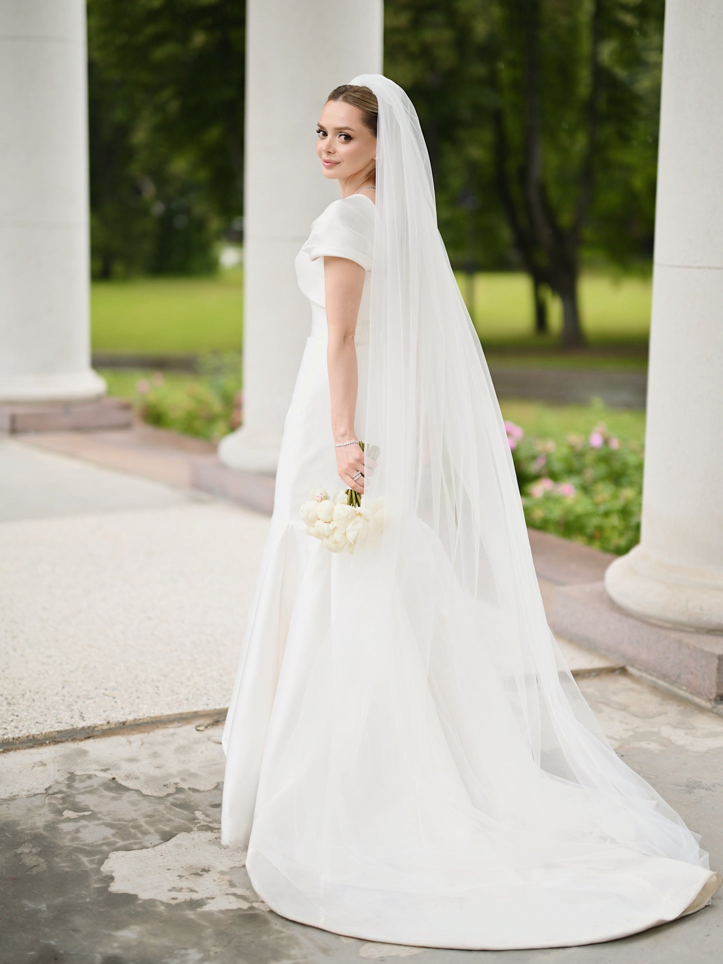 A-Line Satin Wedding Dress with Folded Cap Sleeves