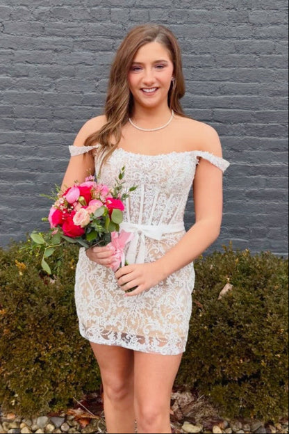 Off-the-Shoulder Lace Corset Mini Dress