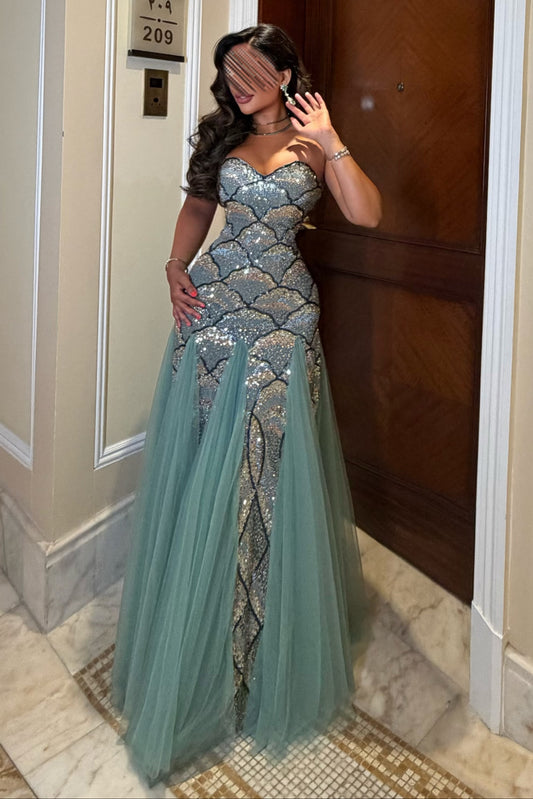 Sequin Mermaid Bodice Tulle Evening Gown