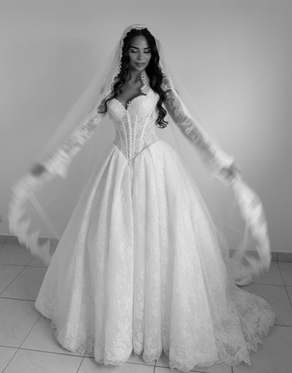 Lace Ball Gown Wedding Dress with Long Sleeves