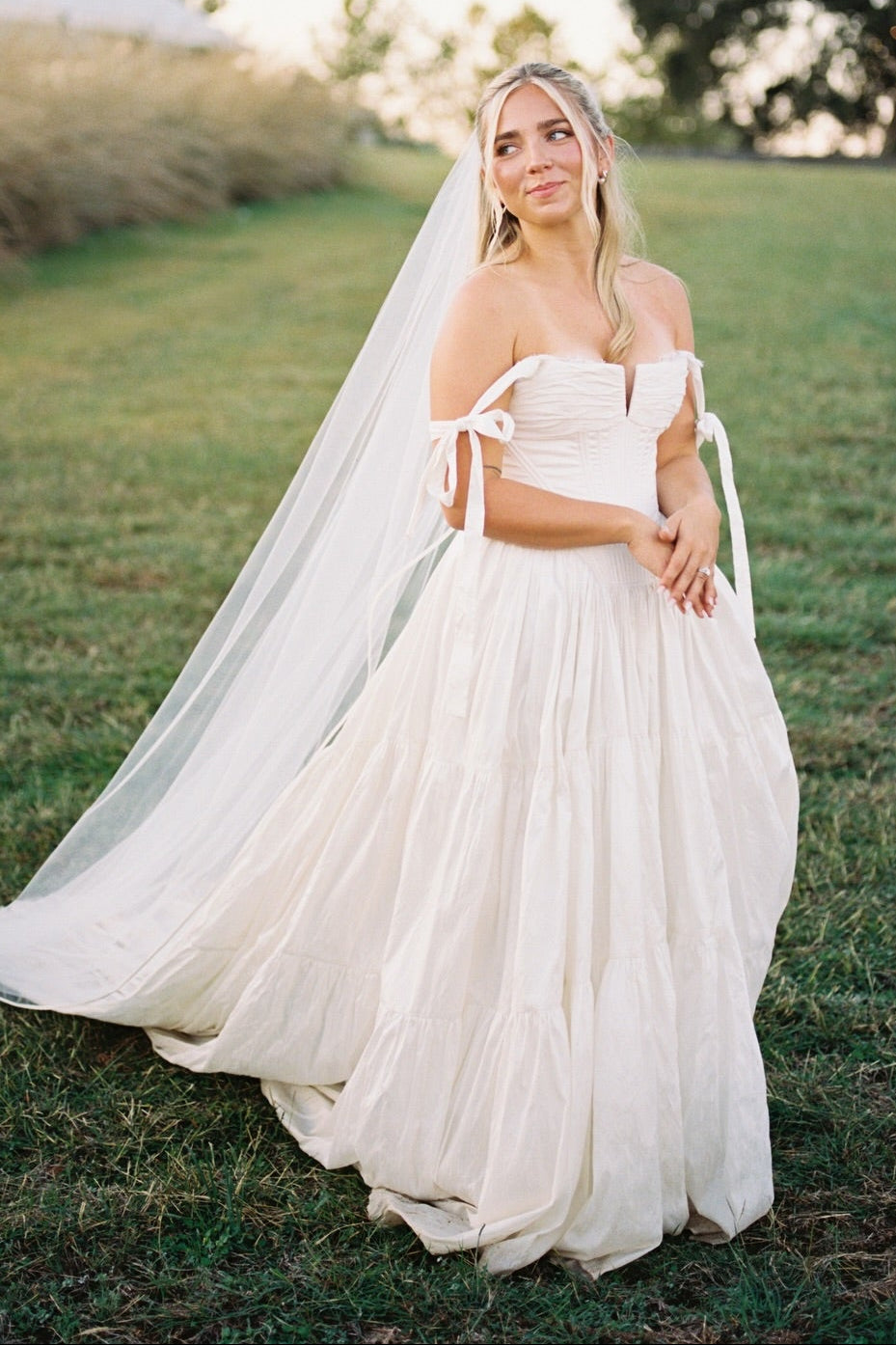 Tiered Off-the-Shoulder A-Line Wedding Dress