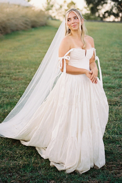 Tiered Off-the-Shoulder A-Line Wedding Dress