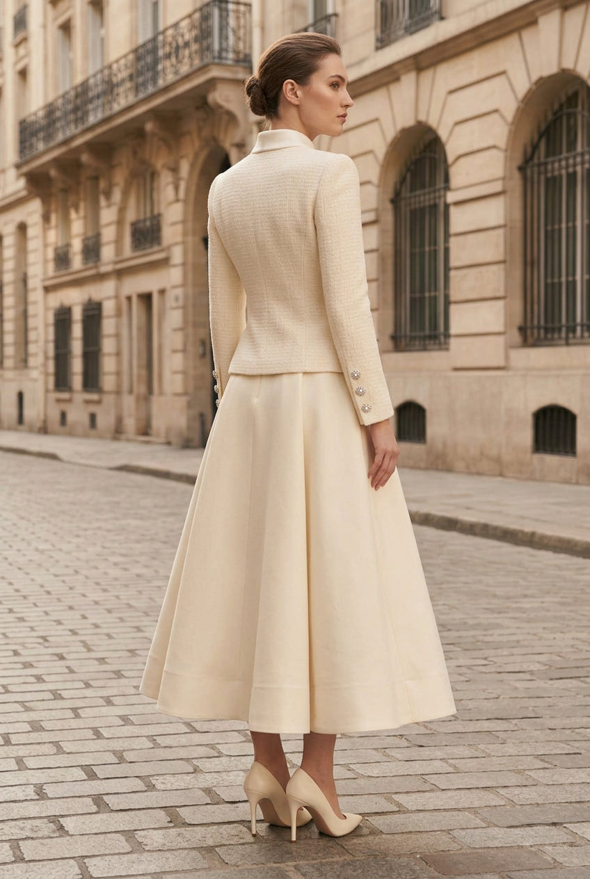 Tweed Jacket and A-Line Midi Skirt Set