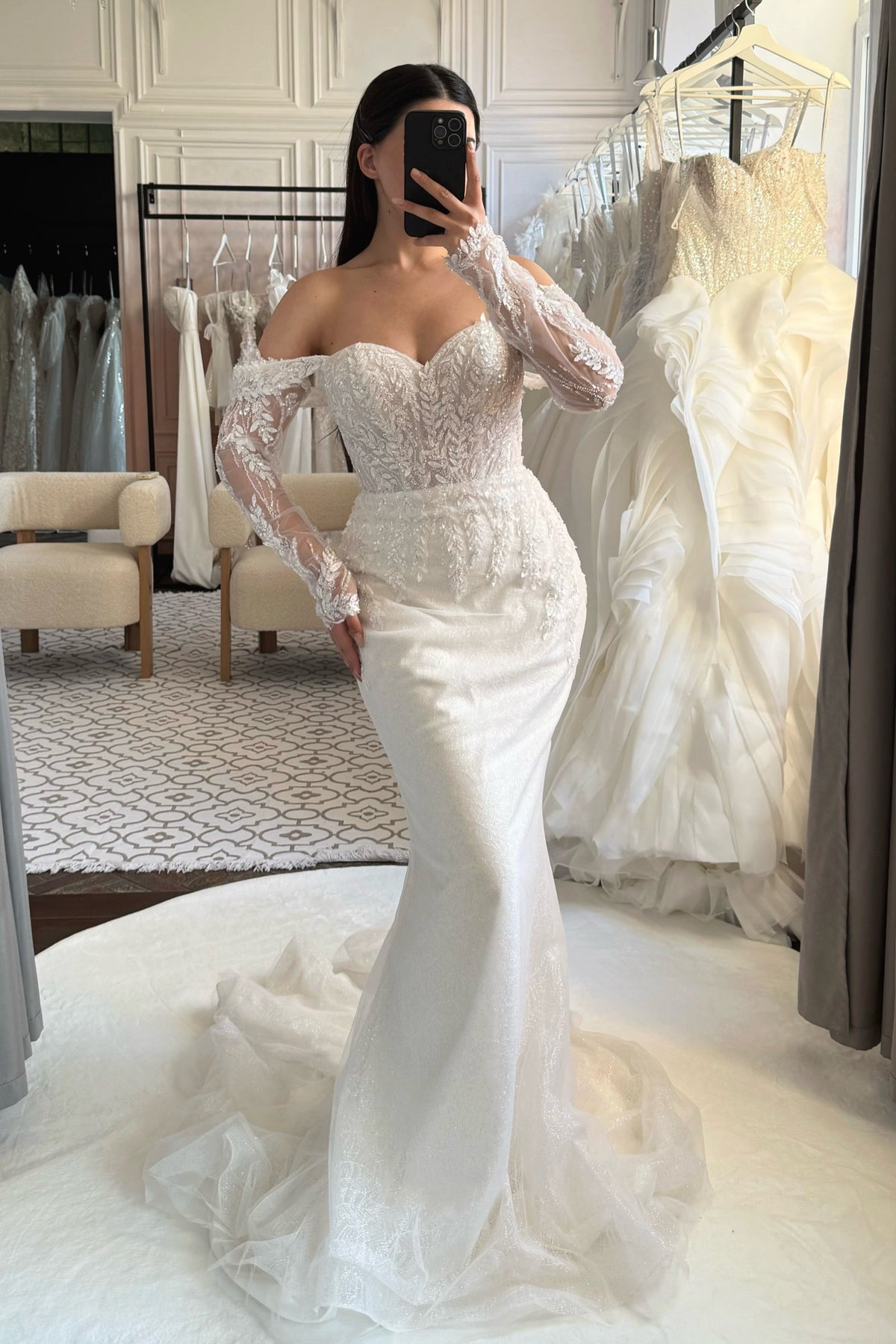 Beaded Sheath Wedding Dress with Overskirt