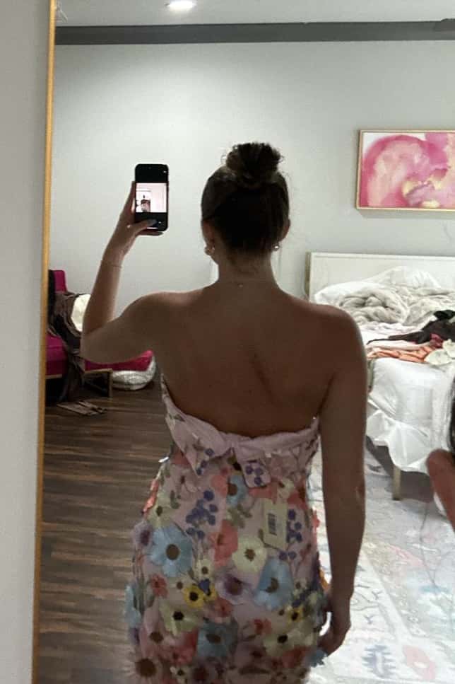 Strapless 3D Floral Applique Mini Dress