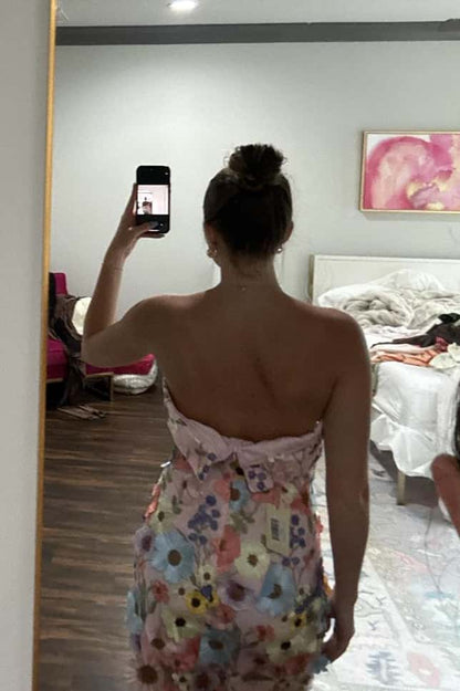 Strapless 3D Floral Applique Mini Dress