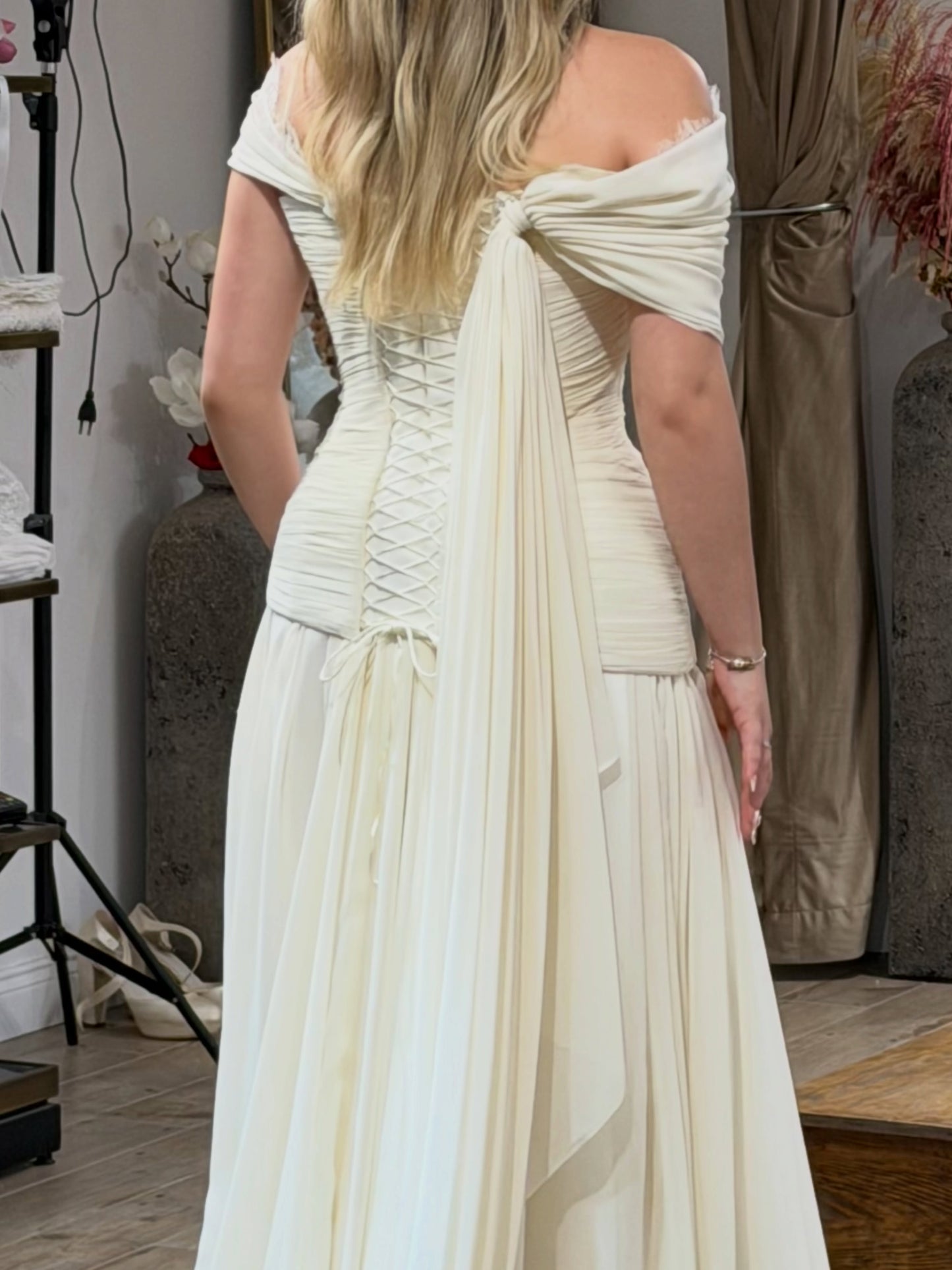Strapless Ruched Wedding Dress with Cape Train