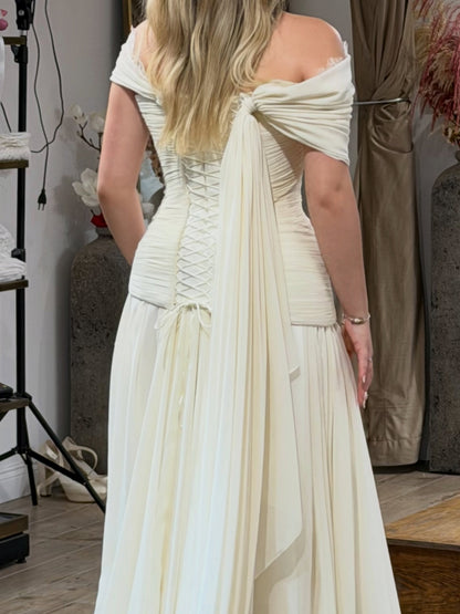 Strapless Ruched Wedding Dress with Cape Train