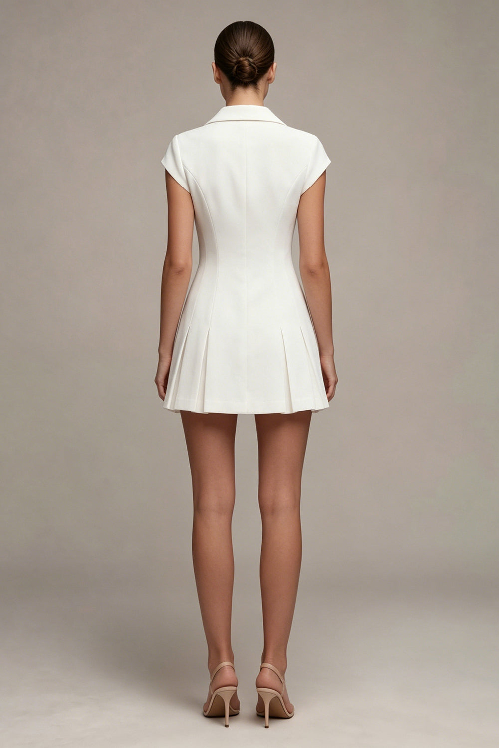 Collared Button-Front Pleated Mini Dress