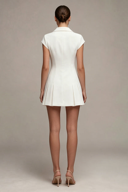 Collared Button-Front Pleated Mini Dress