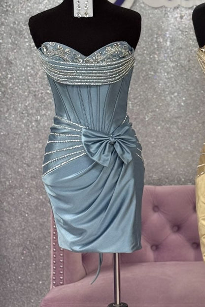 Strapless Sweetheart Satin Homecoming Mini Dress