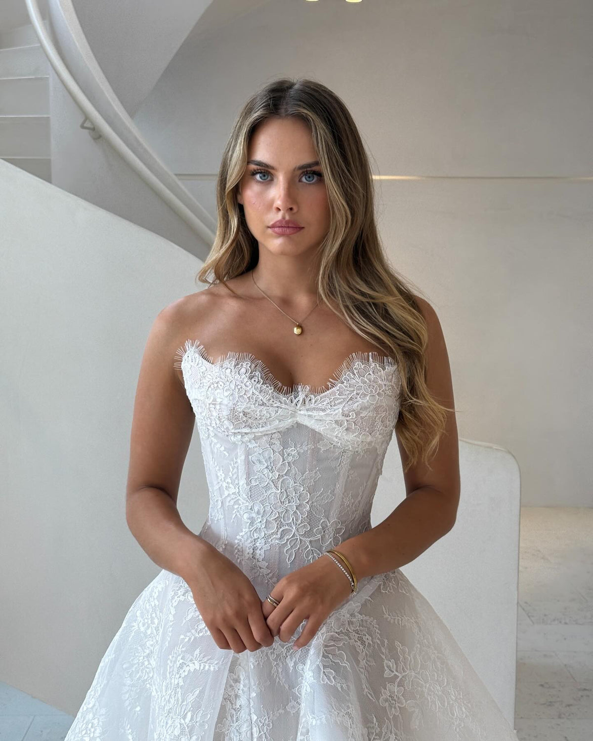 Strapless Lace Corset Ball Gown Wedding Dress
