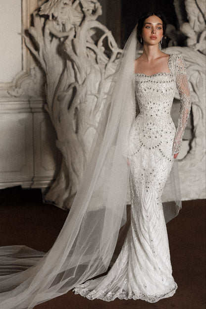 Beaded Sheath Wedding Dress with Overskirt
