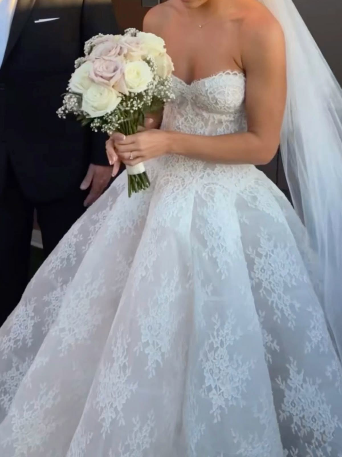 Strapless Lace Ball Gown Wedding Dress with Corset Bodice