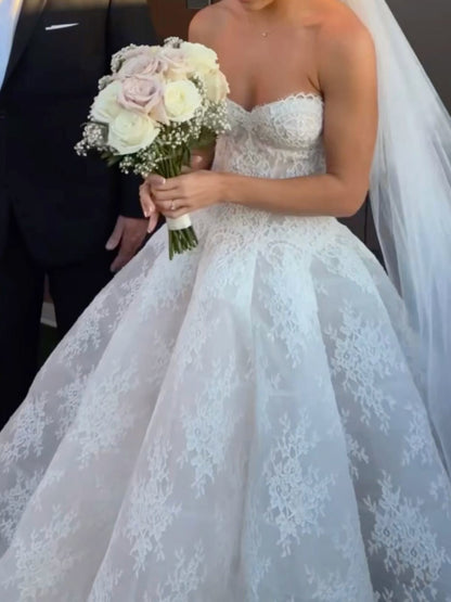 Strapless Lace Ball Gown Wedding Dress with Corset Bodice