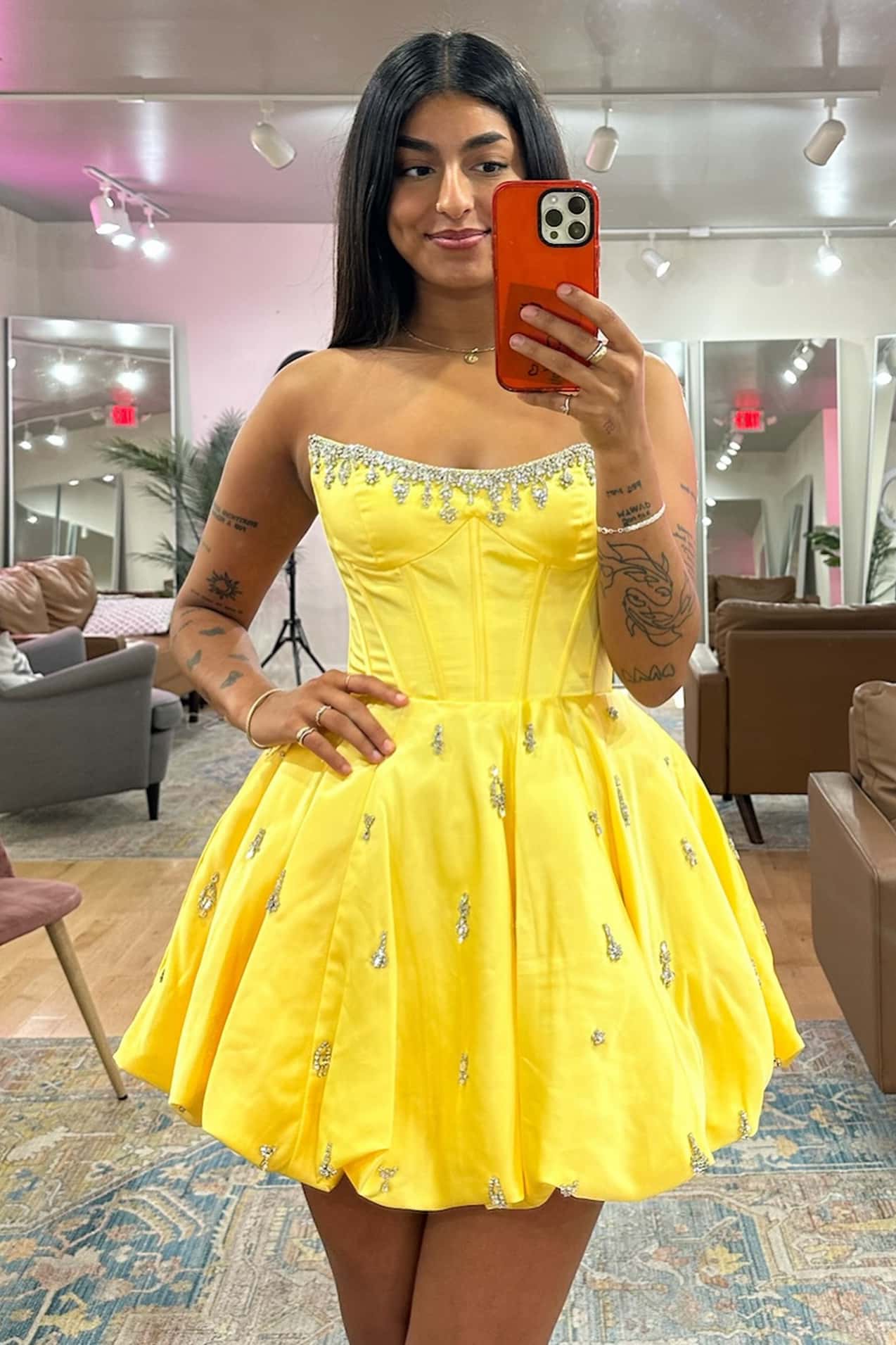 Crystal Beaded Strapless Corset Bubble Dress