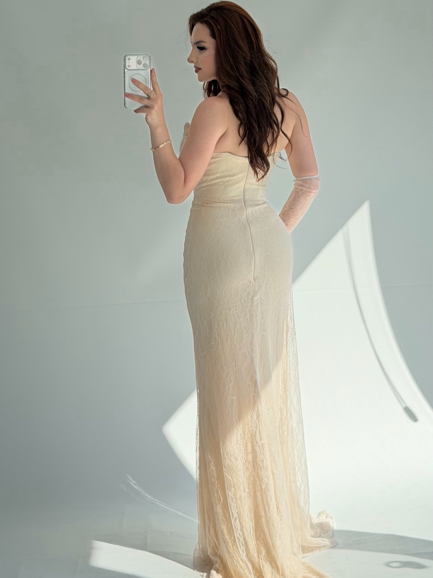 Strapless Lace Corset Evening Gown